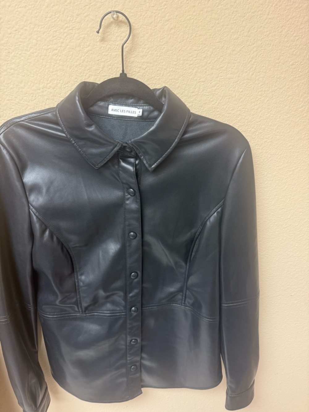 Avec Les Filles Black Faux Leather Button-Up Jacket
